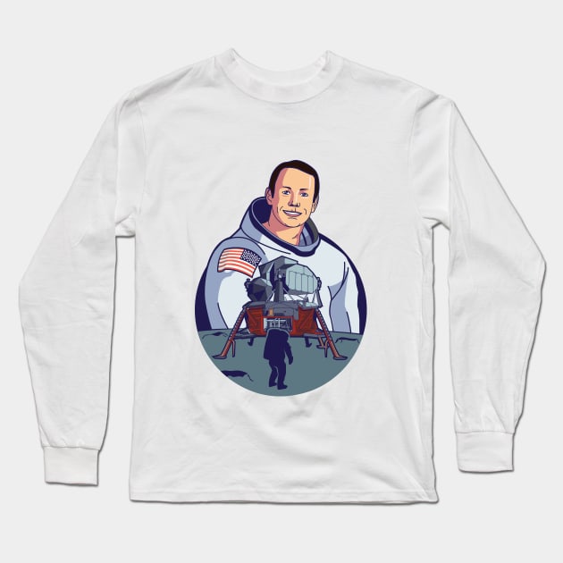 Neil Armstrong first man on the moon Long Sleeve T-Shirt by JaLand